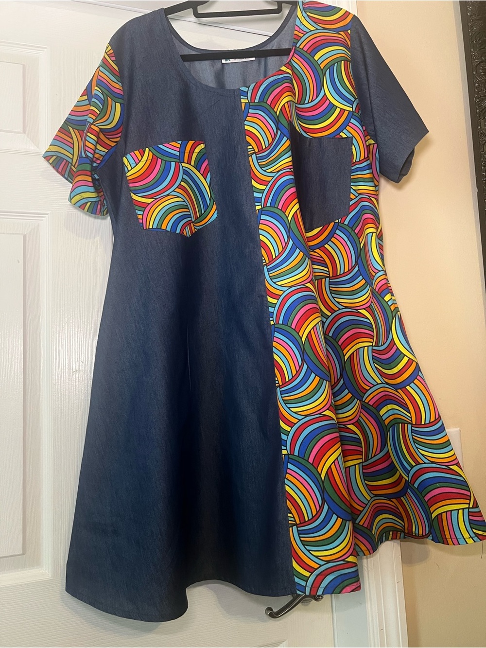 Ladies Denim and Multi-Color Flair Casual Dress
